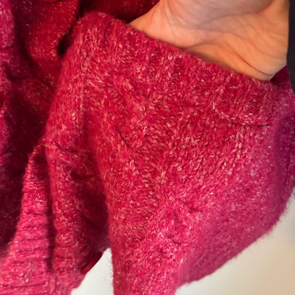 L.L. Bean women chunky cable knit hooded fisherman red long Cardigan sweater XL - Picture 5 of 9